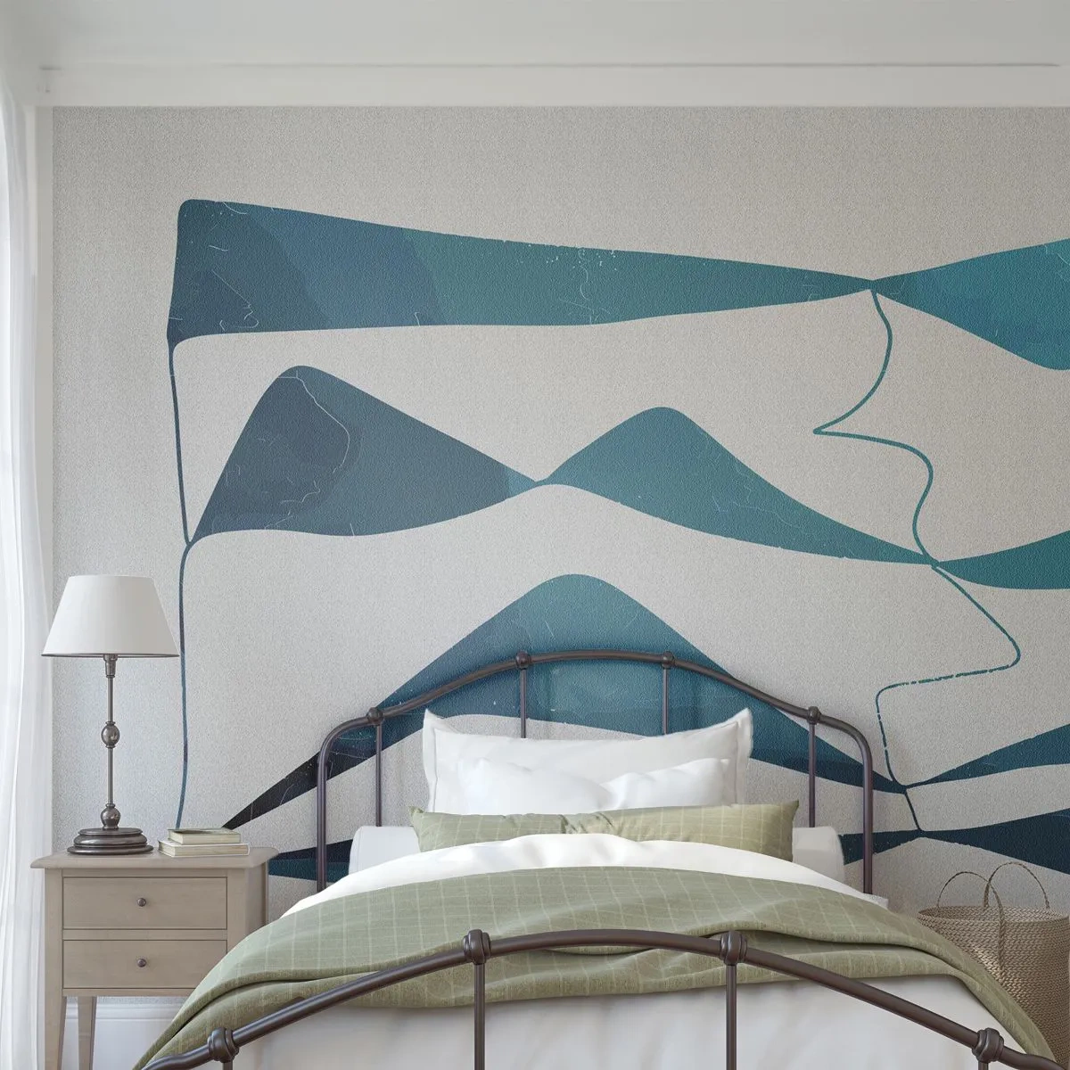 Fototapete Premium Canvas - Abstrakte Formen in Blautönen auf weißem Hintergrund - 100x70cm - Abstraktion: türkisfarbene Verbindung - Moderne Wanddekoration für Wohnzimmer und Schlafzimmer ARTTOR