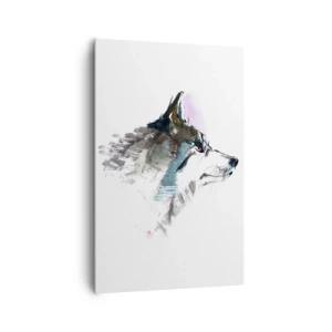 Bild auf Leinwand - Leinwandbild - Aquarellwolf im minimalistischen Stil - 80x120cm - Vom Teufel sprechen - Moderne Wanddekoration für Wohnzimmer und Schlafzimmer ARTTOR