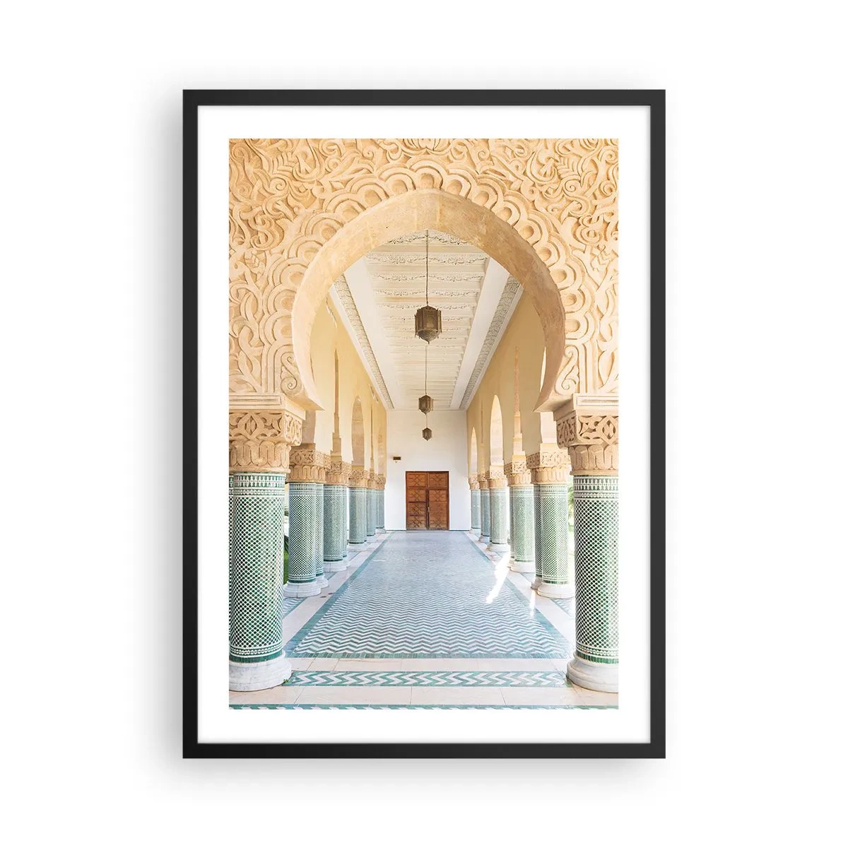 Poster in einem schwarzem Rahmen - Foto eines dekorierten Arkadengangs im orientalischen Stil - 50x70cm - Aus den Geschichten von Scheherazade - Moderne Wanddekoration für Wohnzimmer und Schlafzimmer ARTTOR