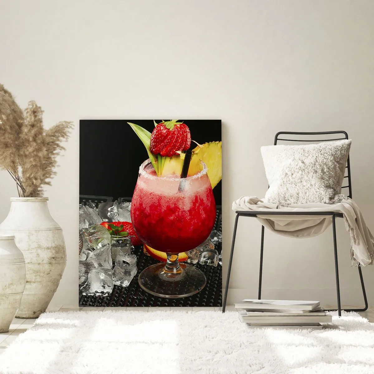 Glasbild - Bild auf glas - Ein bunter Cocktail mit Erdbeeren, Eis und Ananas - 70x100cm - Zaubern Sie einen Geschmack - Moderne Wanddekoration für Wohnzimmer und Schlafzimmer ARTTOR