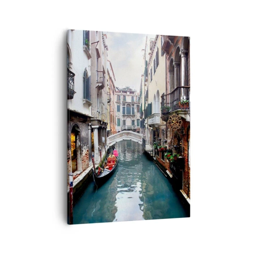 Bild auf Leinwand - Leinwandbild - Ein Kanal in Venedig mit einer Gondel und historischen Gebäuden - 50x70cm - Venezianische Landschaft mit Gondel und Brücke - Moderne Wanddekoration für Wohnzimmer und Schlafzimmer ARTTOR