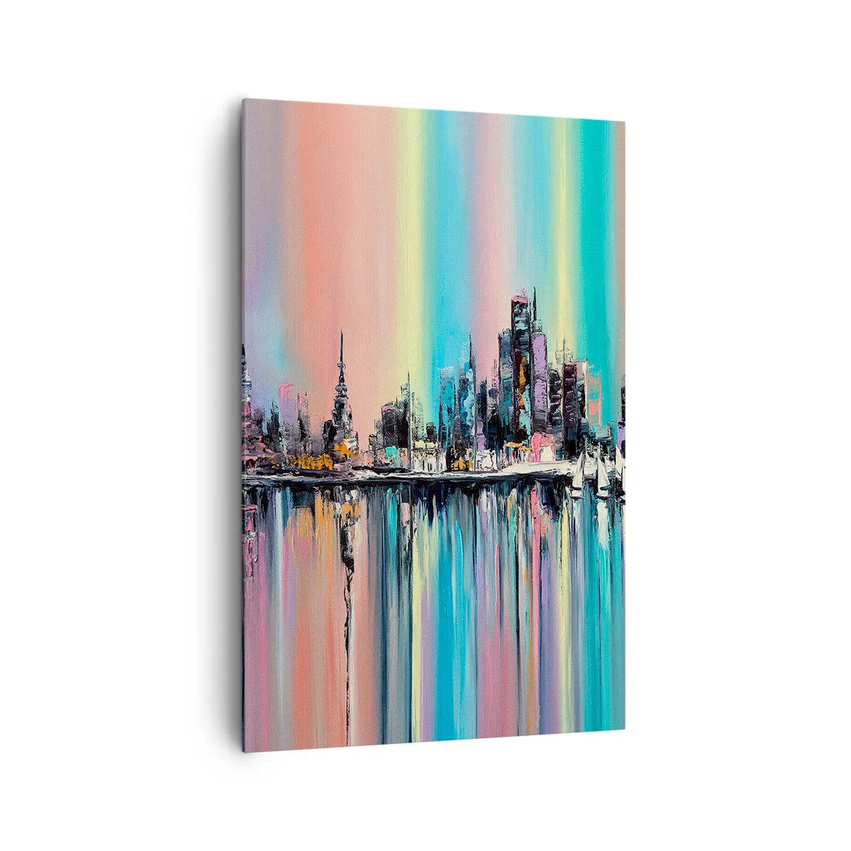 Bild auf Leinwand - Leinwandbild - Buntes Stadtbild mit Spiegelung auf dem Wasser - 80x120cm - Um das Licht der Nacht herunterzufallen - Moderne Wanddekoration für Wohnzimmer und Schlafzimmer ARTTOR