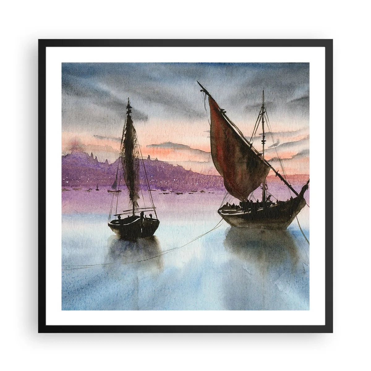 Poster in einem schwarzem Rahmen - Abend am Hafen - 60x60 cm