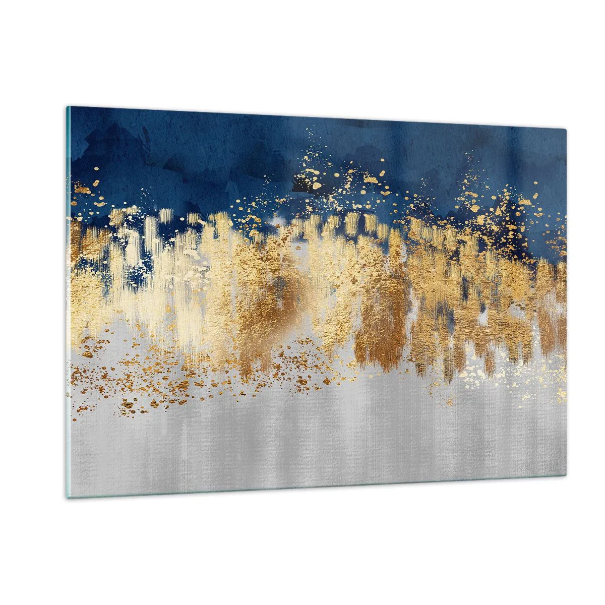 Glasbild - Bild auf glas - Goldene Akzente auf marineblauem und silbernem Hintergrund - 120x80cm - Moderne Komposition mit Glanz - Moderne Wanddekoration für Wohnzimmer und Schlafzimmer ARTTOR