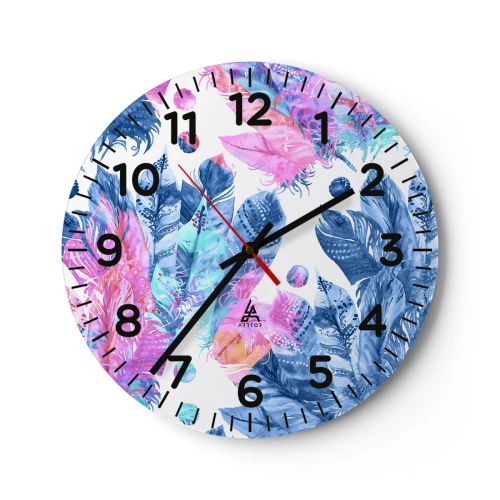 Wanduhr - Glasuhr - Pflaumen in Pink und Blau - 40x40 cm