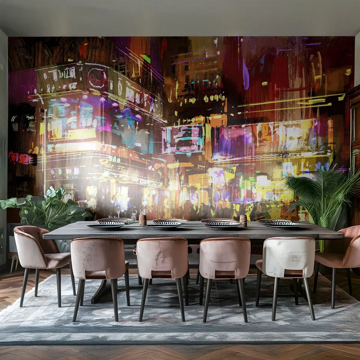 Fototapete Premium Canvas - In einem Lichtermeer - Stadt, Die Architektur, Nachtleben - 300x210 cm