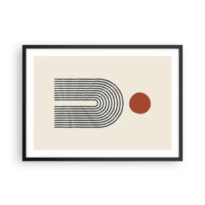 Poster in einem schwarzem Rahmen - Modernes abstraktes Muster mit Linien und einem roten Kreis - 70x50cm - Magnetismus von Formen und Farben - Moderne Wanddekoration für Wohnzimmer und Schlafzimmer ARTTOR