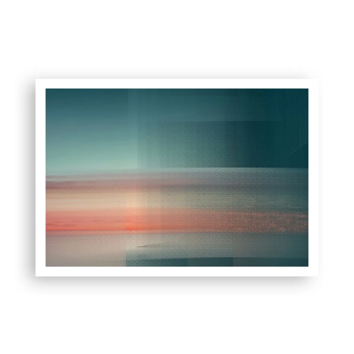 Poster - Ein Sonnenuntergang in Pastelltönen über einem ruhigen Horizont - 100x70cm - Abstraktion: Lichtwellen - Moderne Wanddekoration für Wohnzimmer und Schlafzimmer ARTTOR