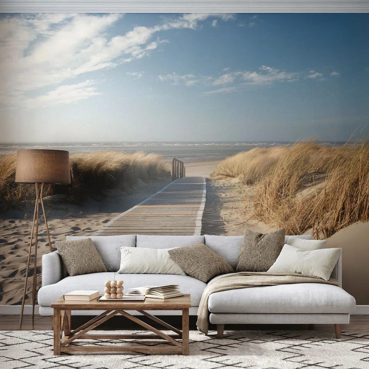 Fototapete Standard Eco - Holzweg am Strand, der zum Meer führt - 100x70cm - Hinter der Düne, im Rauschen des Grases - Moderne Wanddekoration für Wohnzimmer und Schlafzimmer ARTTOR