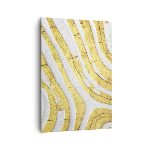 Bild auf Leinwand - Leinwandbild - Gold- und Weiß-abstrakte Linien in einer 3D-Textur - 70x100cm - Komposition in Weiß und Gold - Moderne Wanddekoration für Wohnzimmer und Schlafzimmer ARTTOR