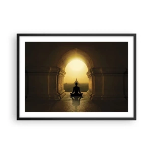 Poster in einem schwarzem Rahmen - Silhouette einer meditierenden Person im Licht der untergehenden Sonne - 70x50cm - Vollkommene Harmonie - Moderne Wanddekoration für Wohnzimmer und Schlafzimmer ARTTOR