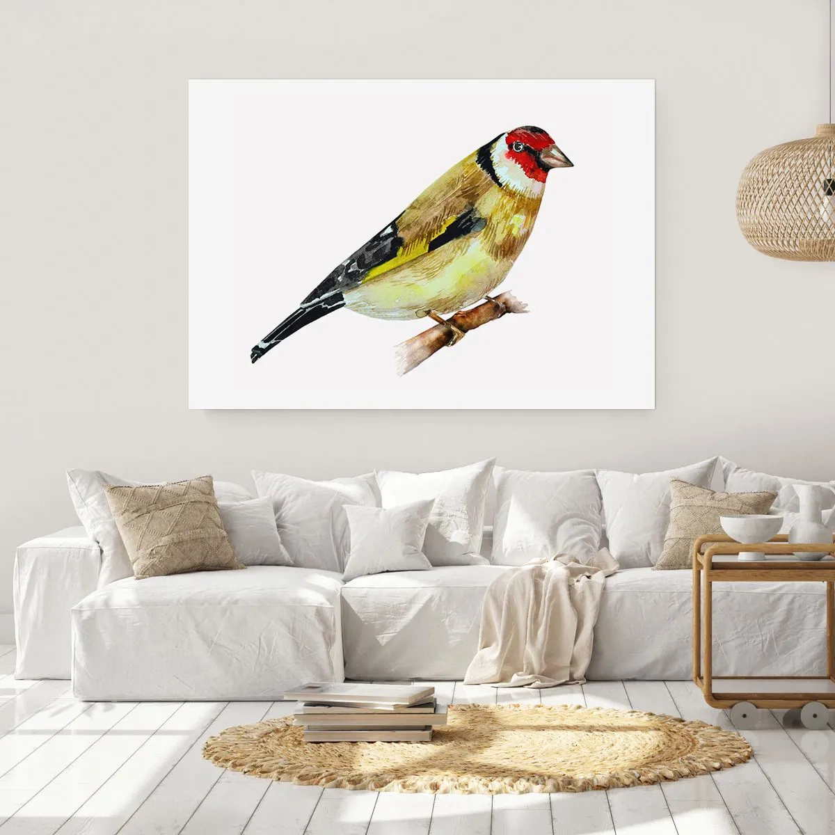 Poster - Ein Vogel mit rotem Kopf auf einem Ast - 100x70cm - Vogelporträt - Moderne Wanddekoration für Wohnzimmer und Schlafzimmer ARTTOR