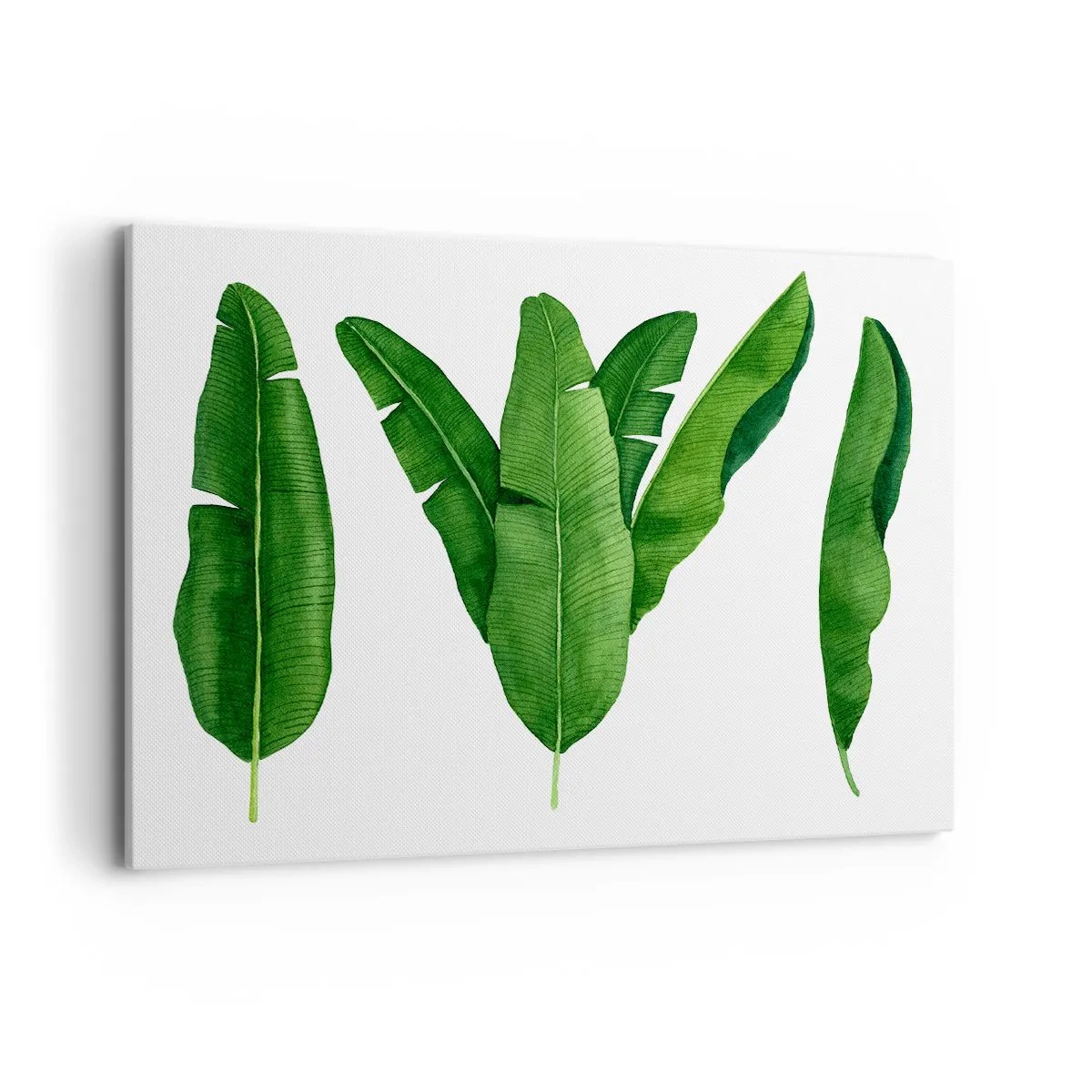 Bild auf Leinwand - Leinwandbild - Drei Bananenblätter in künstlerischer Umsetzung - 120x80cm - Grüne Symmetrie - Moderne Wanddekoration für Wohnzimmer und Schlafzimmer ARTTOR