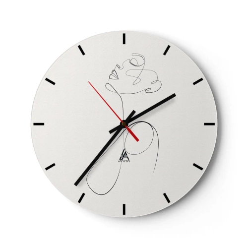 Wanduhr - Glasuhr - Ein weibliches Profil mit einer schwarzen Linie auf hellem Hintergrund - 30x30cm - Versunken in Träumen - Moderne Wanddekoration für Wohnzimmer, Küche und Schlafzimmer ARTTOR