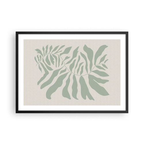 Poster in einem schwarzem Rahmen - Ein zartes Zweigmuster mit Blättern in einem Smaragdgrünton - 70x50cm - Smaragdzweig - Moderne Wanddekoration für Wohnzimmer und Schlafzimmer ARTTOR