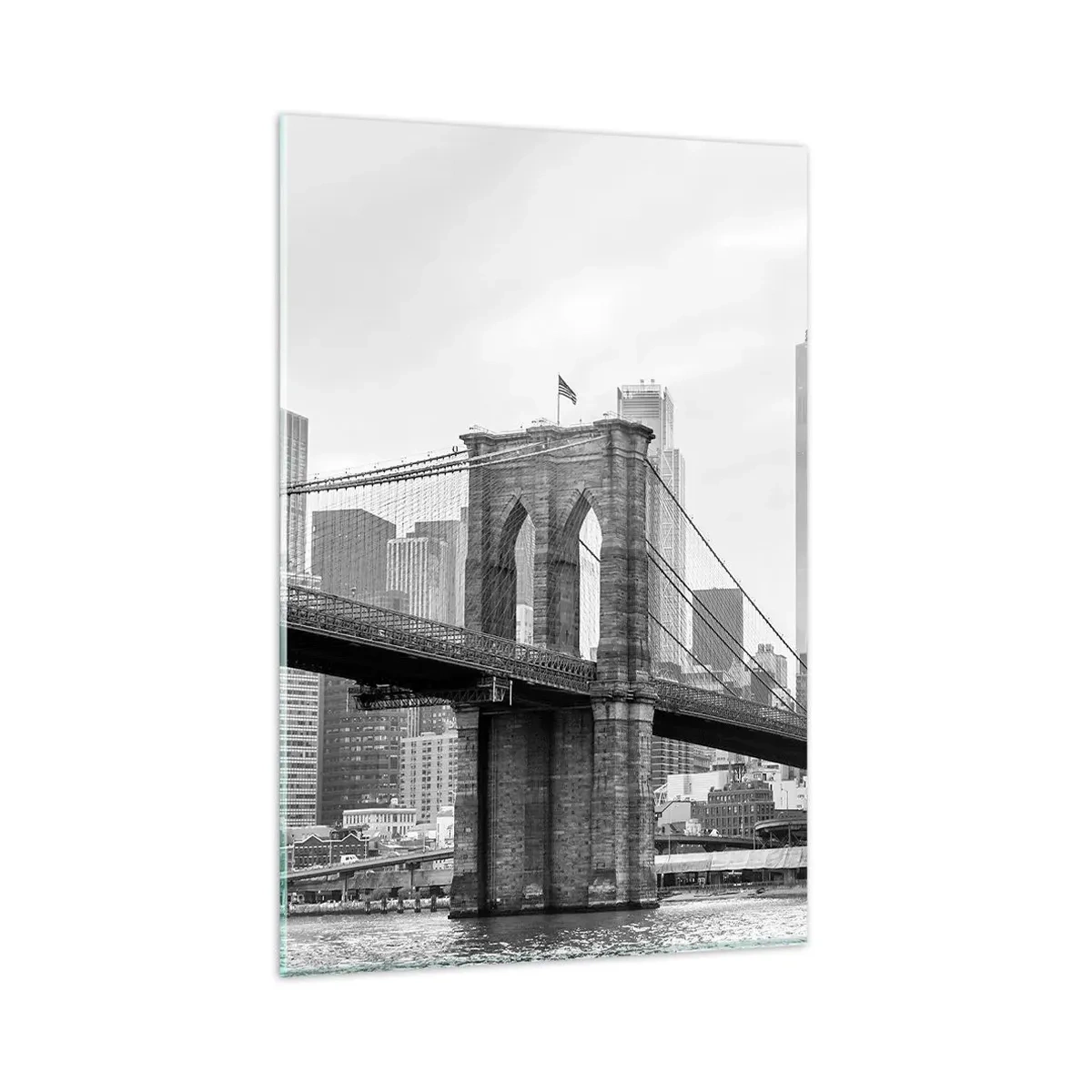 Glasbild - Bild auf glas - Brooklyn Bridge mit New Yorker Wolkenkratzern im Hintergrund - 80x120cm - New Yorker Atmosphäre - Moderne Wanddekoration für Wohnzimmer und Schlafzimmer ARTTOR