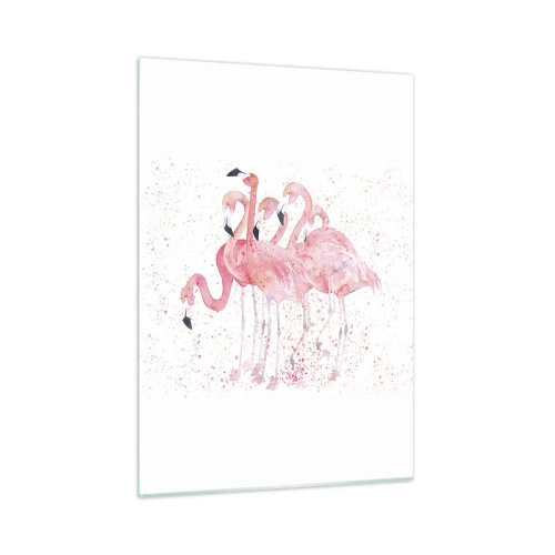 Glasbild - Bild auf glas - Aquarell-Flamingos auf hellem Hintergrund mit zarten Flecken - 50x70cm - Rosa Ensemble - Moderne Wanddekoration für Wohnzimmer und Schlafzimmer ARTTOR