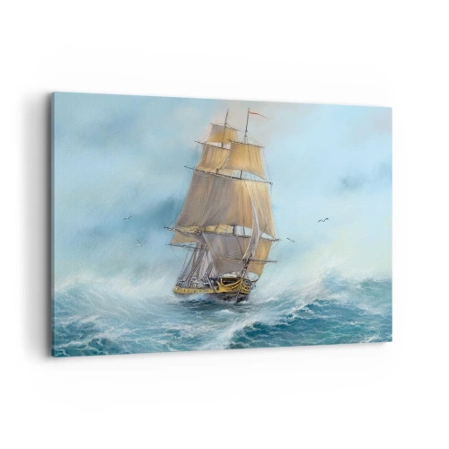 Bild auf Leinwand - Leinwandbild - Ein Segelschiff auf stürmischer See - 120x80cm - Über die Wellen gleiten - Moderne Wanddekoration für Wohnzimmer und Schlafzimmer ARTTOR