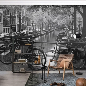 Maßgeschneiderte selbstklebende Fototapete Deluxe Sticker - Ein sehr holländischer Anblick - Amsterdam, Fahrrad, Die Architektur
