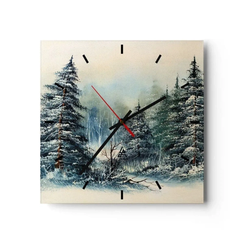 Wanduhr - Glasuhr - Winterlandschaft mit schneebedeckten Bäumen - 30x30cm - Bereit für Weihnachten - Moderne Wanddekoration für Wohnzimmer und Schlafzimmer ARTTOR