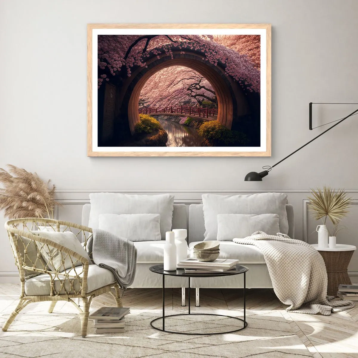Poster in einem Rahmen aus heller Eiche - Japanischer Frühling - 50x40 cm