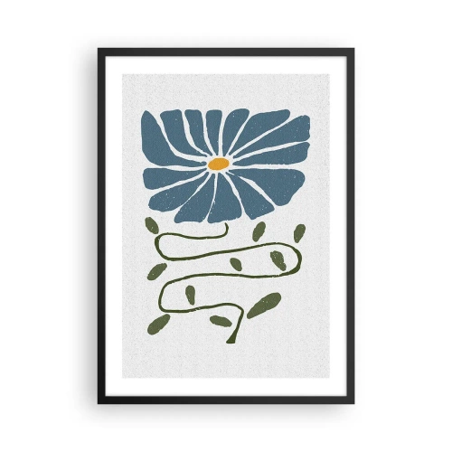 Poster in einem schwarzem Rahmen - Eine blaue Blume mit einem gewundenen Stiel auf hellem Hintergrund - 50x70cm - Zweig für eine Blume - Moderne Wanddekoration für Wohnzimmer und Schlafzimmer ARTTOR