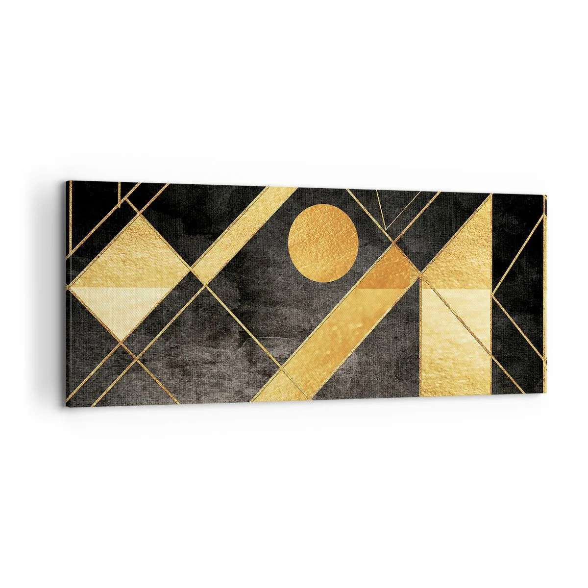 Bild auf Leinwand - Leinwandbild - Geometrische Formen in Gold- und Schwarztönen - 120x50cm - Die Sonne der Wüste - Moderne Wanddekoration für Wohnzimmer und Schlafzimmer ARTTOR