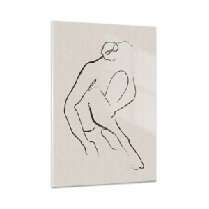 Glasbild - Bild auf glas - Eine minimalistische Skizze einer weiblichen Silhouette in sitzender Position. - 50x70cm - Intime Skizze - Moderne Wanddekoration für Wohnzimmer und Schlafzimmer ARTTOR