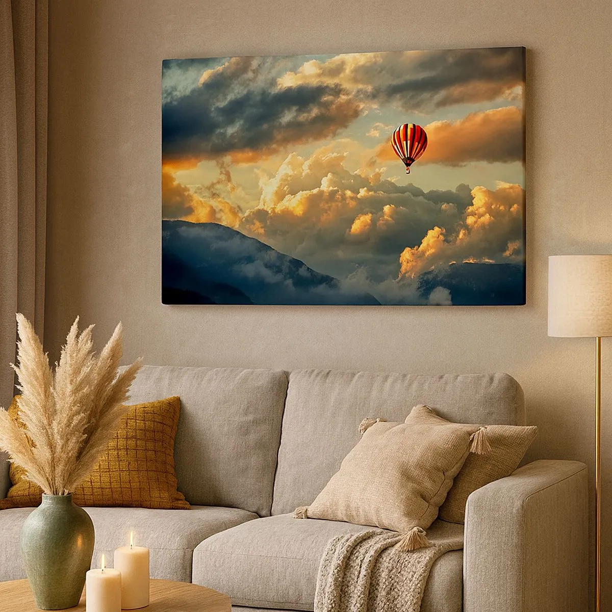 Bild auf Leinwand - Leinwandbild - Ein Ballon vor dem Hintergrund dramatischer Wolken - 70x50cm - Ich fliege, weil ich es will - Moderne Wanddekoration für Wohnzimmer und Schlafzimmer ARTTOR