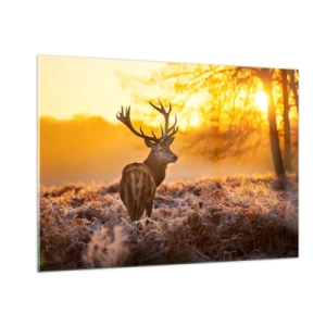 Glasbild - Bild auf glas - Hirsch in den Strahlen der aufgehenden Sonne - 100x70cm - König des Herbstwaldes - Moderne Wanddekoration für Wohnzimmer und Schlafzimmer ARTTOR