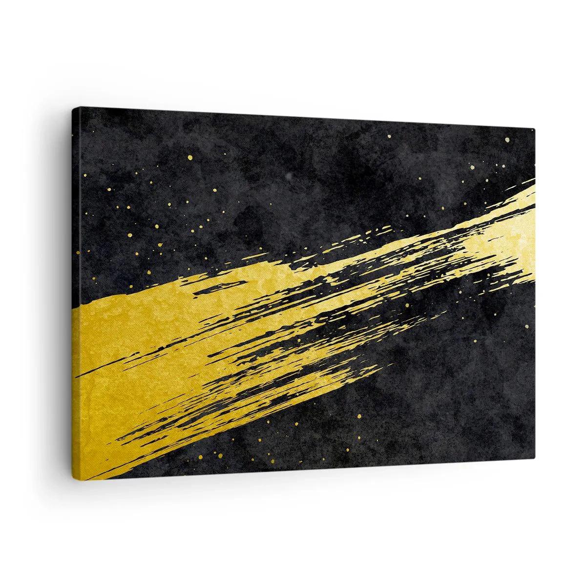 Bild auf Leinwand - Leinwandbild - Schwarzer Hintergrund mit dynamischen goldenen Pinselstrichen - 70x50cm - Sprung in den Hyperraum - Moderne Wanddekoration für Wohnzimmer und Schlafzimmer ARTTOR