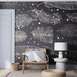 Fototapete Premium Sand - Gefiederte Spitze - Vogelfeder, Grafik, Stück - 300x210 cm