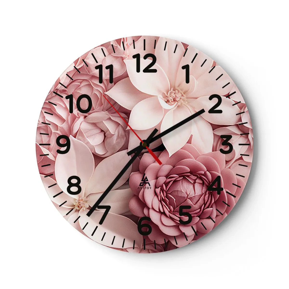 Wanduhr - Glasuhr - In rosa Blütenblättern - 40x40 cm