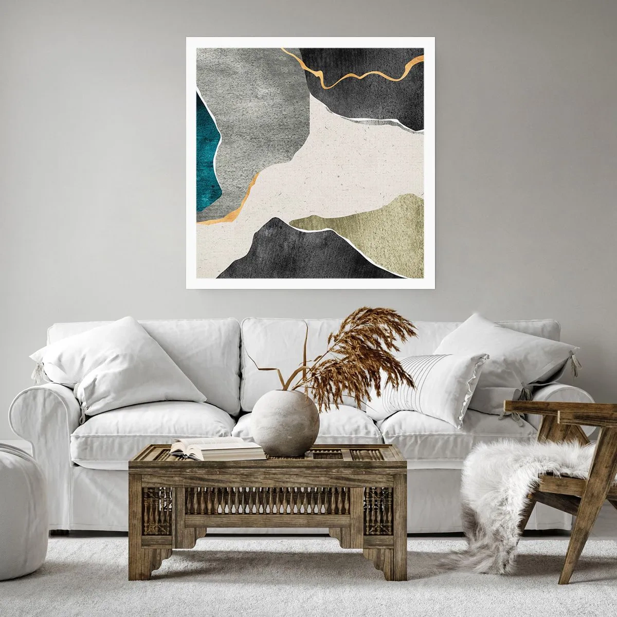 Poster - Mosaikkomposition mit Goldfaden - 60x60 cm