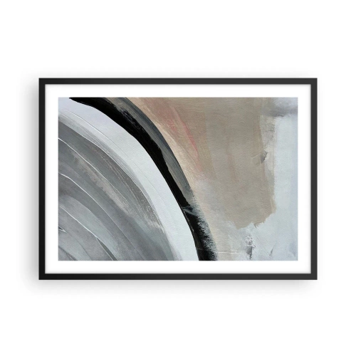 Poster in einem schwarzem Rahmen - Abstrakter Bogen in Schwarz-, Grau- und Beigetönen - 70x50cm - Komposition: Bogen aus Schwarz und Grau - Moderne Wanddekoration für Wohnzimmer und Schlafzimmer ARTTOR