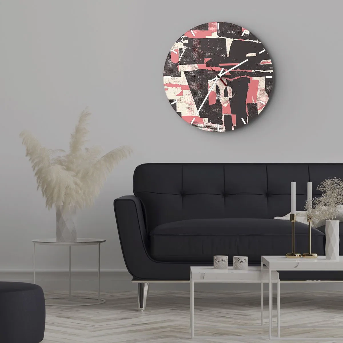 Wanduhr - Glasuhr - Geometrische Abstraktion in Pink, Creme und Braun - 30x30cm - All dieser Lärm - Moderne Wanddekoration für Wohnzimmer, Küche und Schlafzimmer ARTTOR