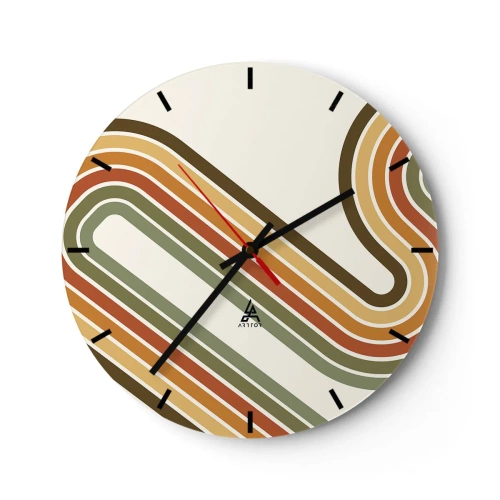 Wanduhr - Glasuhr - Geometrische Linien in Retro-Farben auf hellem Hintergrund - 30x30cm - Zickzack zum Ziel - Moderne Wanddekoration für Wohnzimmer, Küche und Schlafzimmer ARTTOR