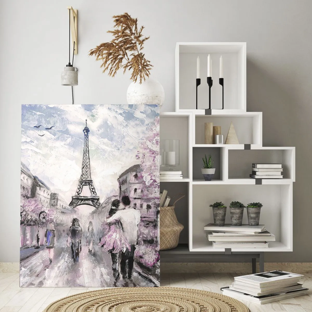 Glasbild - Bild auf glas - Ein romantischer Spaziergang in Paris am Eiffelturm - 80x120cm - Wie man sich verlieben kann, ist nur in ... - Moderne Wanddekoration für Wohnzimmer und Schlafzimmer ARTTOR
