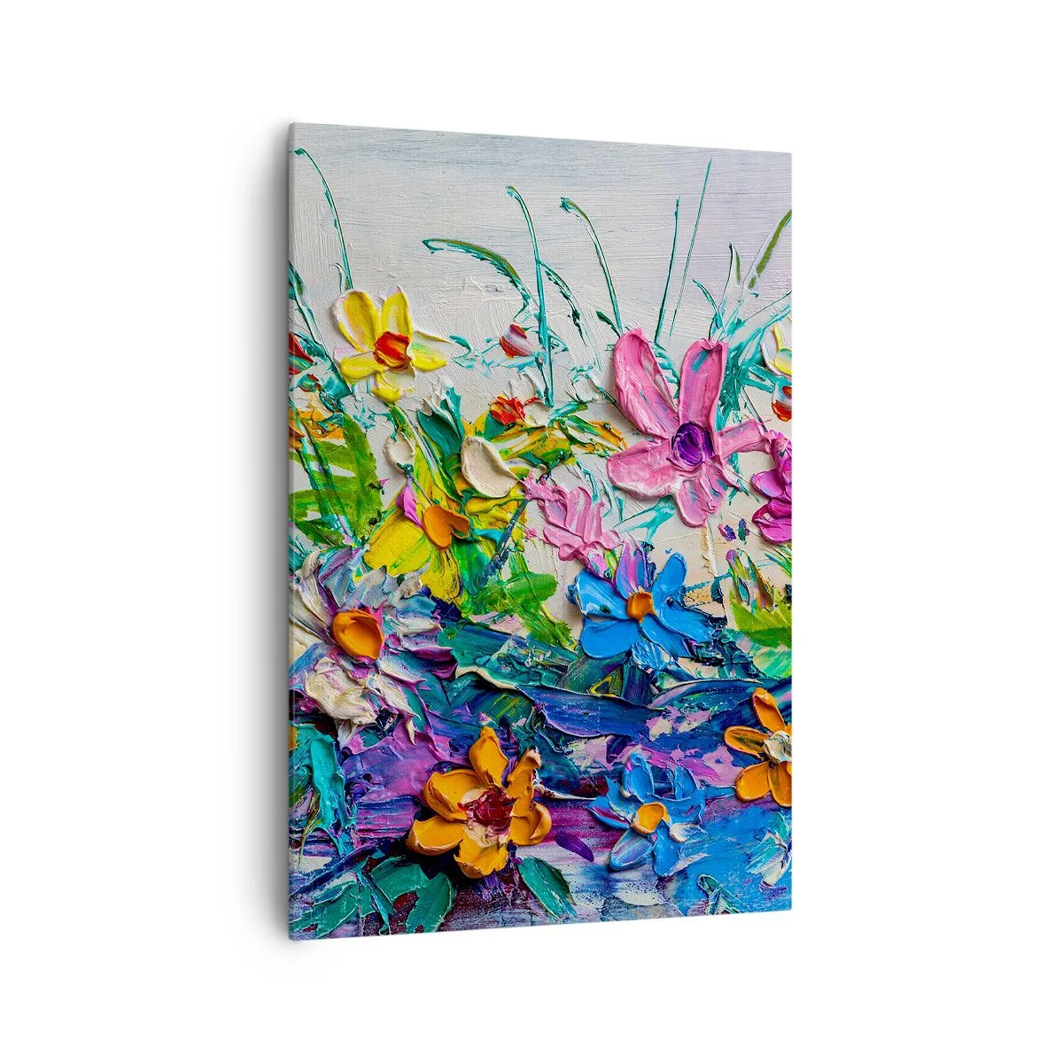 Bild auf Leinwand - Leinwandbild - Ein bunter Blumenstrauß, gemalt in der Impasto-Technik - 70x100cm - Überhaupt kein Stillleben - Moderne Wanddekoration für Wohnzimmer und Schlafzimmer ARTTOR