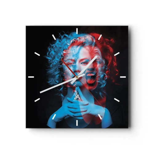 Wanduhr - Glasuhr - Doppelporträt einer Frau in Rot und Blau - 30x30cm - Alter Ego - Moderne Wanddekoration für Wohnzimmer und Schlafzimmer ARTTOR