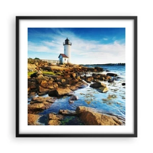 Poster in einem schwarzem Rahmen - Komm glücklich zurück, ich warte - 50x50 cm