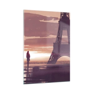 Glasbild - Bild auf glas - Der Eiffelturm bei Sonnenuntergang mit der Silhouette einer Person - 50x70cm - Nur zwei davon - Moderne Wanddekoration für Wohnzimmer und Schlafzimmer ARTTOR