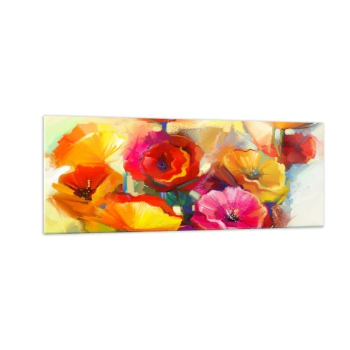 Glasbild - Bild auf glas - Bunte abstrakte Blumen auf hellem Hintergrund - 140x50cm - Nicht nur rot - Moderne Wanddekoration für Wohnzimmer und Schlafzimmer ARTTOR