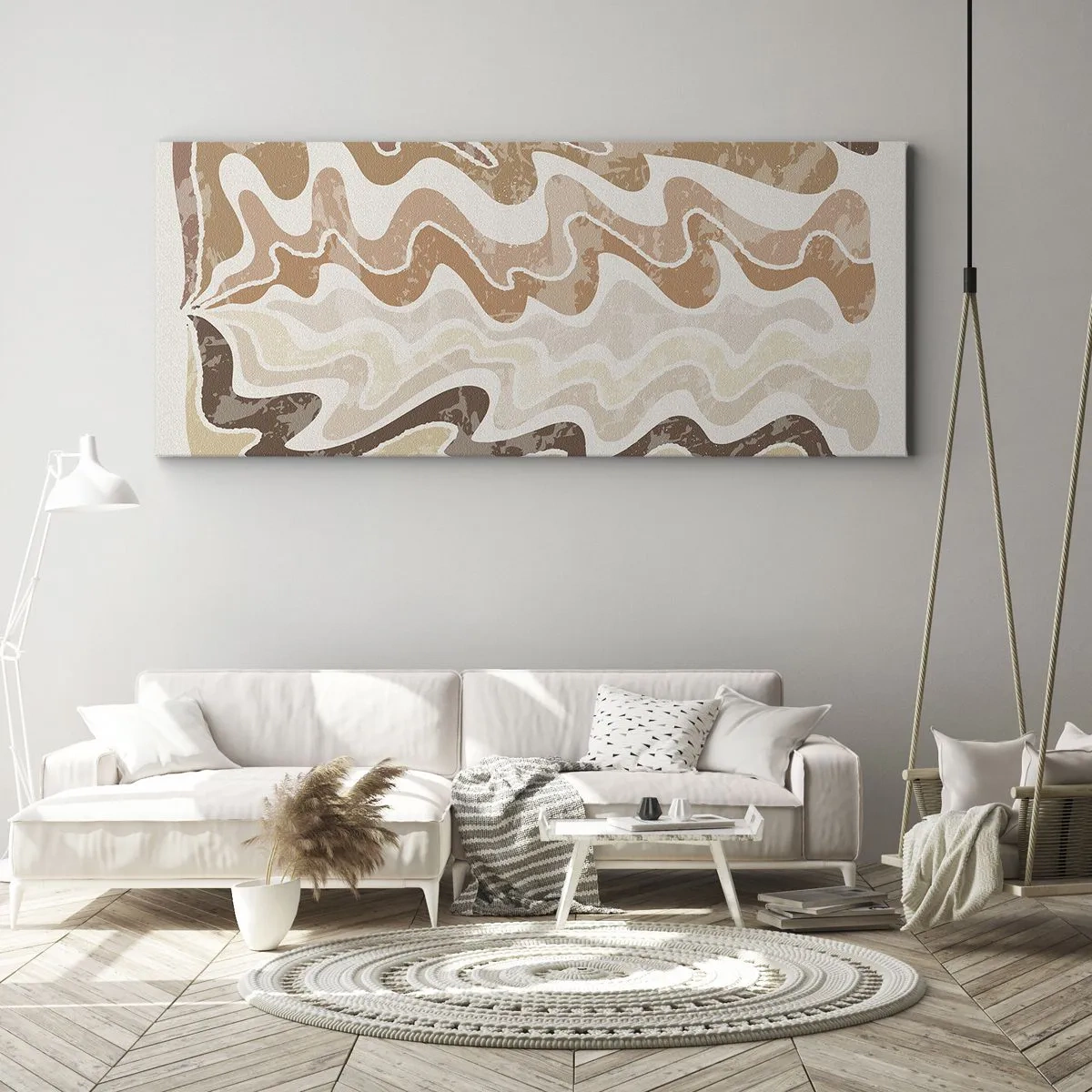 Bild auf Leinwand - Leinwandbild - Wellenförmige abstrakte Linien in Beigetönen - 160x50cm - Gute Energie – gute Gefühle - Moderne Wanddekoration für Wohnzimmer und Schlafzimmer ARTTOR