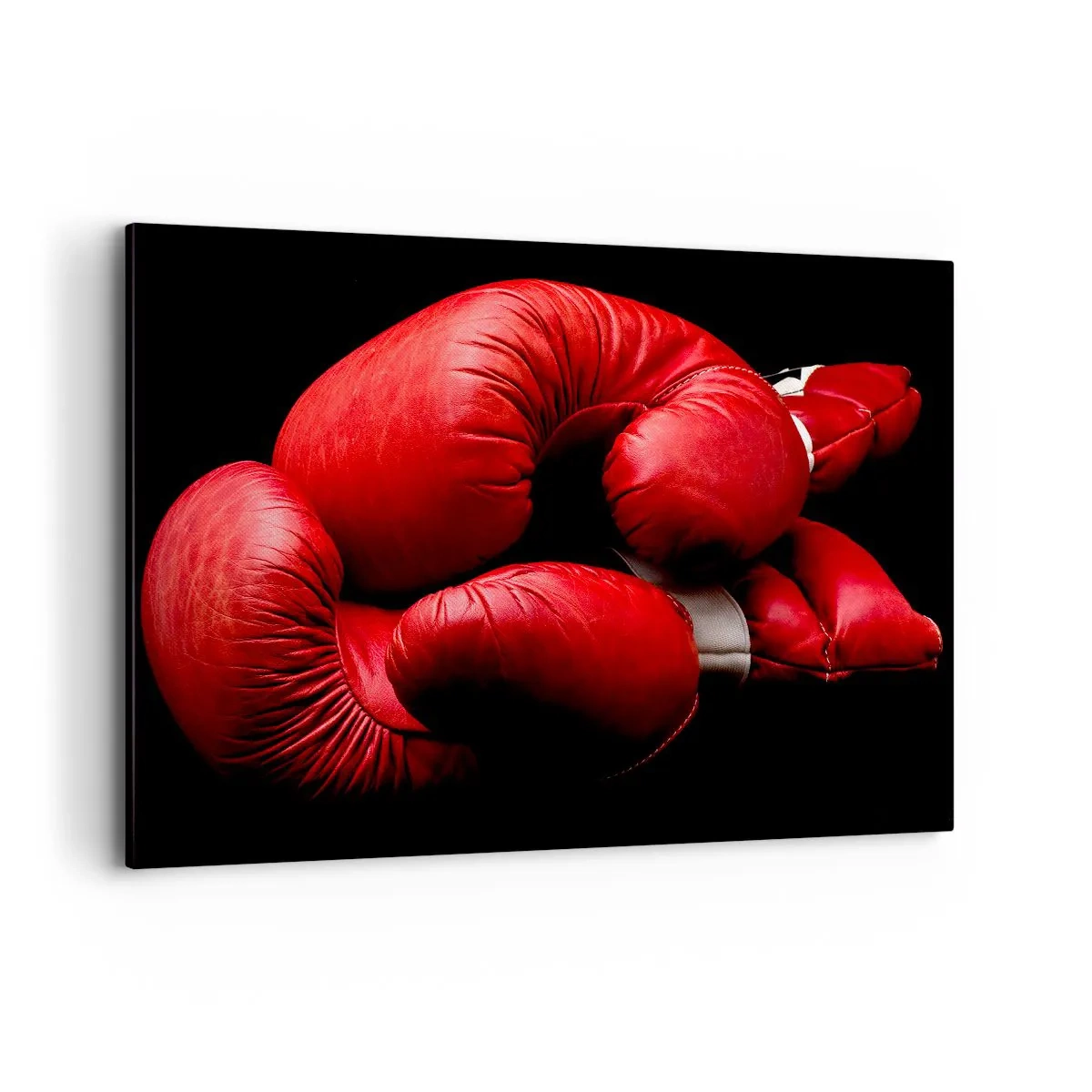 Bild auf Leinwand - Leinwandbild - Rote Boxhandschuhe auf schwarzem Hintergrund - 120x80cm - Die Emotionen des Kampfes liegen hinter uns - Moderne Wanddekoration für Wohnzimmer und Schlafzimmer ARTTOR