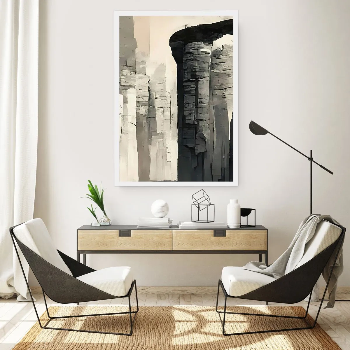 Poster - Monumentale Felsformationen in Grautönen - 50x70cm - Majestät der Antike - Moderne Wanddekoration für Wohnzimmer und Schlafzimmer ARTTOR