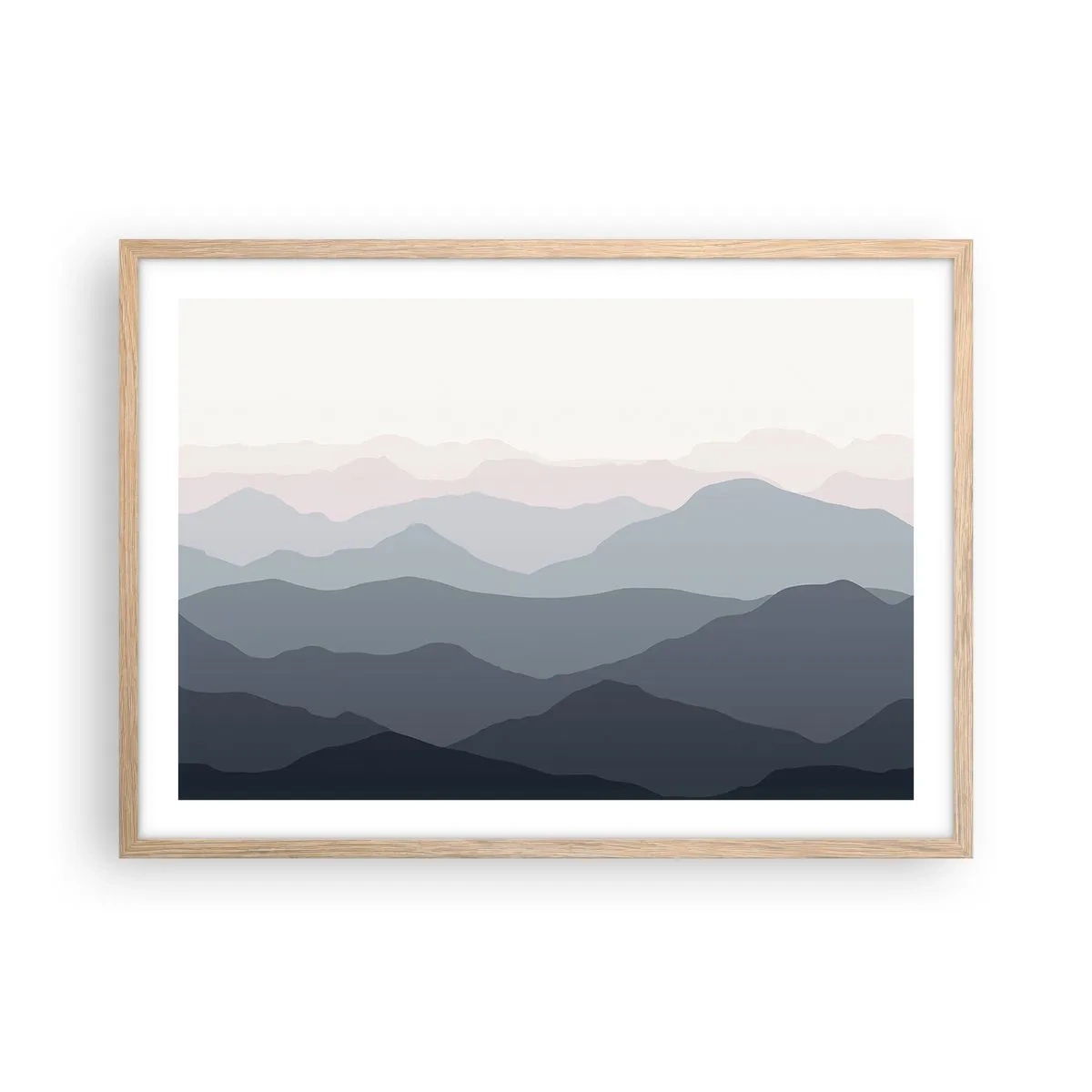 Poster in einem Rahmen aus heller Eiche - Wellen der Berge - 70x50 cm