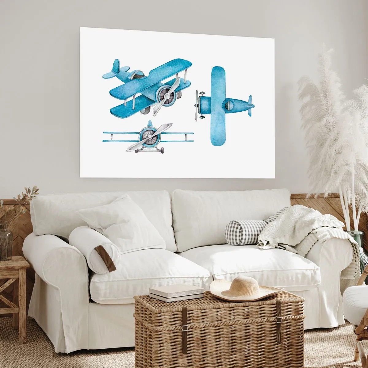 Poster - Blaue Retro-Flugzeuge - 100x70cm - Geboren um zu gewinnen - Moderne Wanddekoration für Wohnzimmer und Schlafzimmer ARTTOR