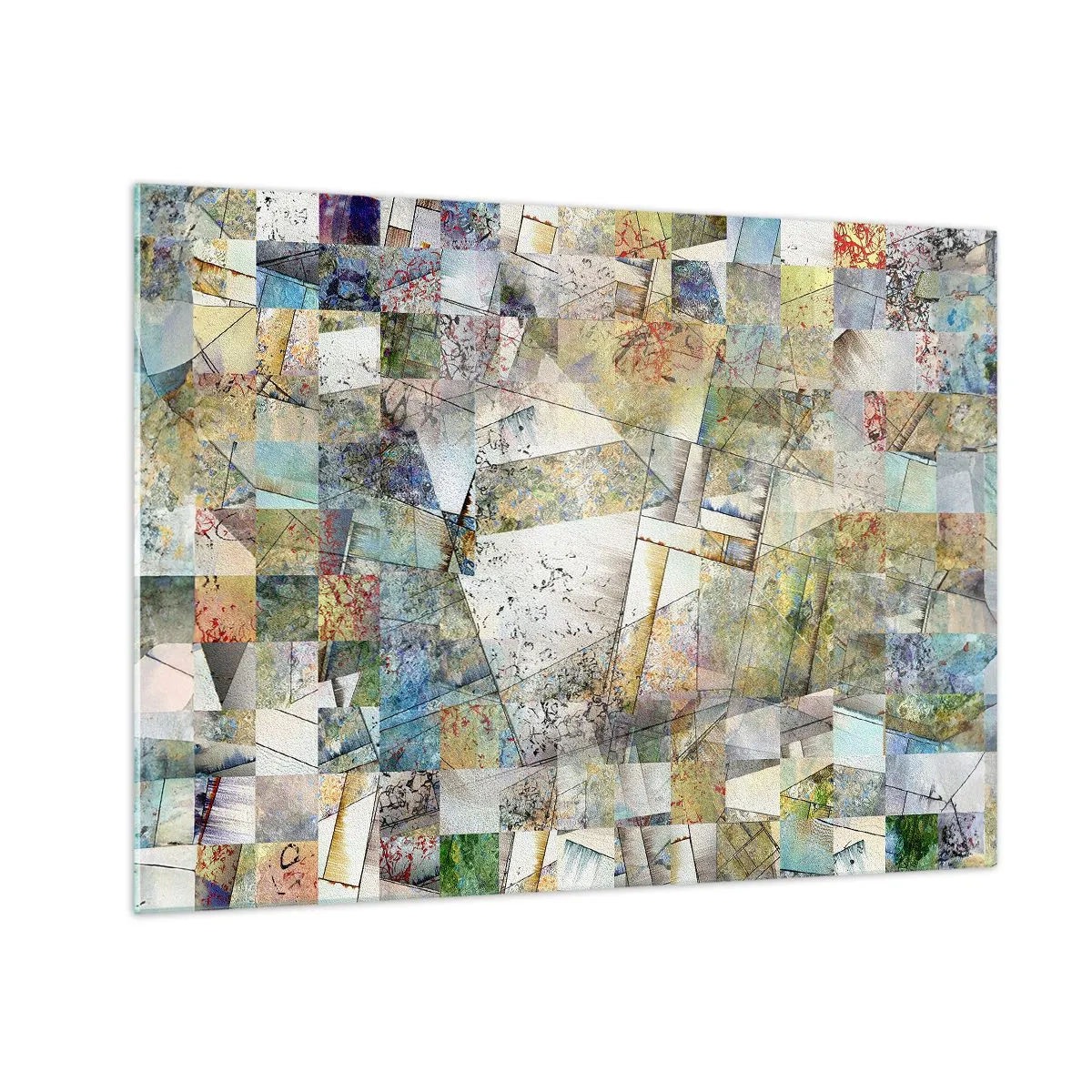 Glasbild - Bild auf glas - Eine farbenfrohe Komposition aus fragmentierten geometrischen Formen - 70x50cm - Geometrische Mischung - Moderne Wanddekoration für Wohnzimmer und Schlafzimmer ARTTOR