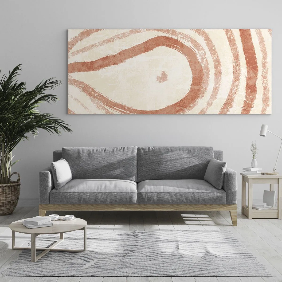 Glasbild - Bild auf glas - Ein abstraktes Motiv aus konzentrischen Linien in Terrakotta-Tönen. - 120x50cm - Korallenkreise – Komposition - Moderne Wanddekoration für Wohnzimmer und Schlafzimmer ARTTOR